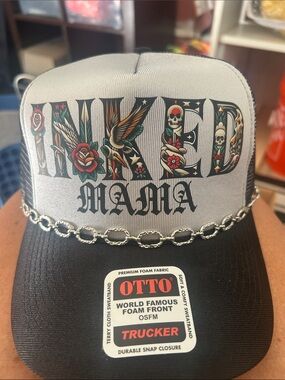 OTTO Trucker Hat - Gray and Black with Tattoo-Style 'INKED MAMA'
